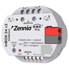 Многофункциональный актуатор с 2 выходами (16 A C-нагрузка) и 4 аналого-цифровыми входами, inBOX 24 v3 Zennio ZIOIB24V3