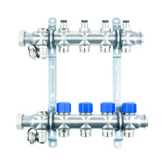 Коллекторная группа ELSEN EMi02.03, 1", 3 контура, размер отвода-3/4", с вентилями, нержавеющая сталь