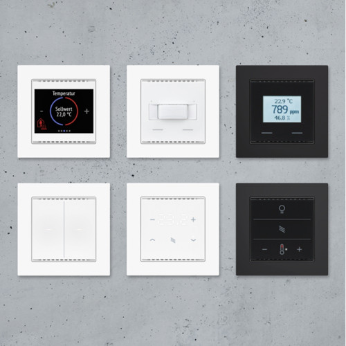 KNX AQS/TH-UP Сенсорный датчик CO2, температуры, влажности с сенсорными кнопками Elsner 70619 