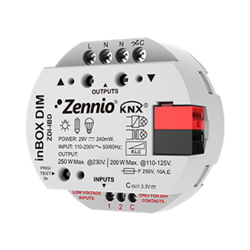 Диммер KNX универсальный (RLC, LED, CFL), 1-канальный, 2 входа Zennio ZDI-IBD InBOX DIM