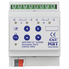 Диммер KNX универсальный, 2х канальный, нагрузка 2-250 Вт/ВА, выход 230В MDT AKD-0201.02