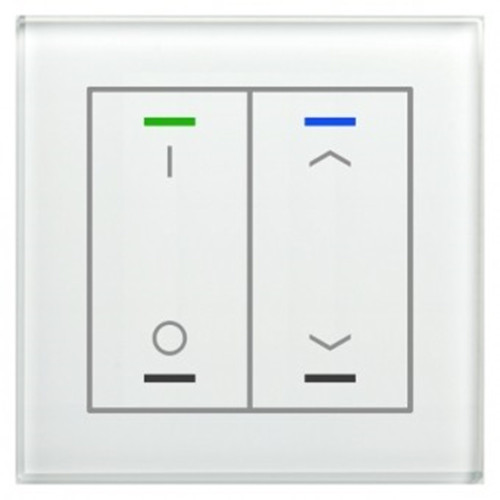 Выключатель сенсорный KNX Glass Push Button II Lite 2-кнопочный, c символами ↑/↓и I/O, термодатчик MDT BE-GTL2TW.D1 