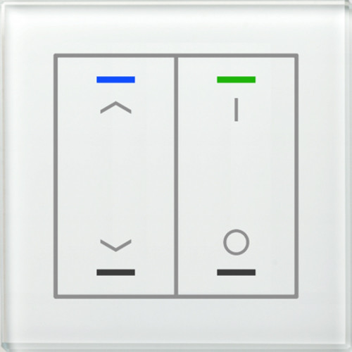 Выключатель сенсорный KNX Glass Push Button II Lite 2-кнопочный, c символами I/O и ↑/↓, термодатчик MDT BE-GTL2TW.C1 