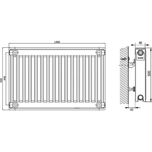 Панельный радиатор ELSEN ERK210514, ERK 21, 66*500*1400
