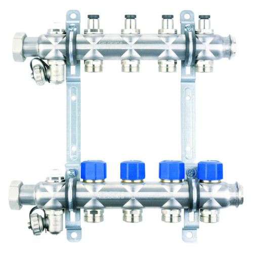Коллекторная группа ELSEN EMi02.10 1", 10 контуров, размер отвода-3/4", с вентилями, нержавеющая сталь 