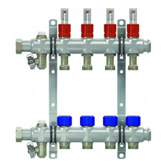 Коллекторная группа Elsen EMi03.04 1", 4 контура, размер отвода-3/4" с вентилями и расходомерами, нержавеющая сталь