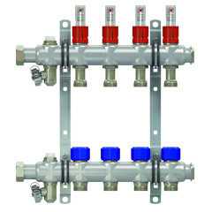 Коллекторная группа ELSEN EMi03.09 1", 9 контуров, размер отвода-3/4", с вентилями и расходомерами, нержавеющая сталь 