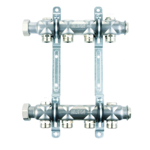 Коллекторная группа ELSEN EMi01.08 1", 8 контуров, размер отвода-3/4", без вентилей и расходомеров, нержавеющая сталь 